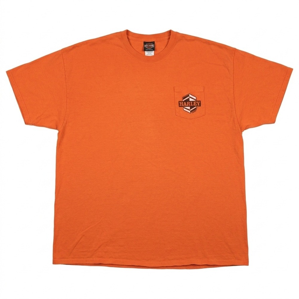 Harley-Davidson Orlando Florida T-Shirt Mens 3XL Orange Pocket Tee Hanes Beefy-T